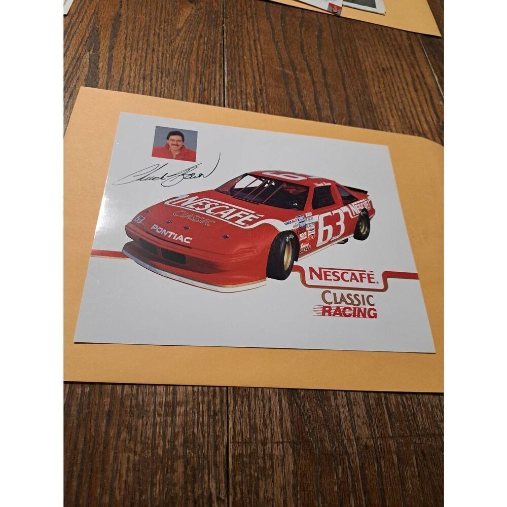Vintage 1989 Chuck Bown Nescafe Classic Racing 8x10 NASCAR Driver Card